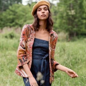 Anthropologie Moth Sweater Blazer Sz L Paisley Intarsia Knit Cardigan Boho Artsy